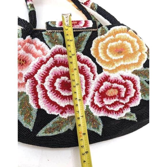 Fully Beaded Floral Evening Handbag Purse Lined Multicolor Roses - Picture 8 of 8